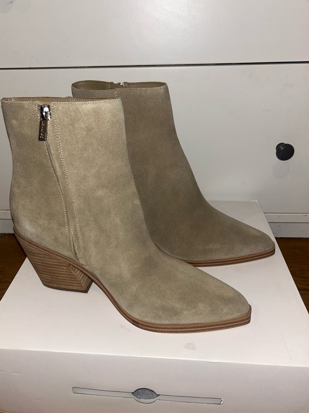 Calvin Klein Suede Ankle Boots in Taupe - Size 8.5